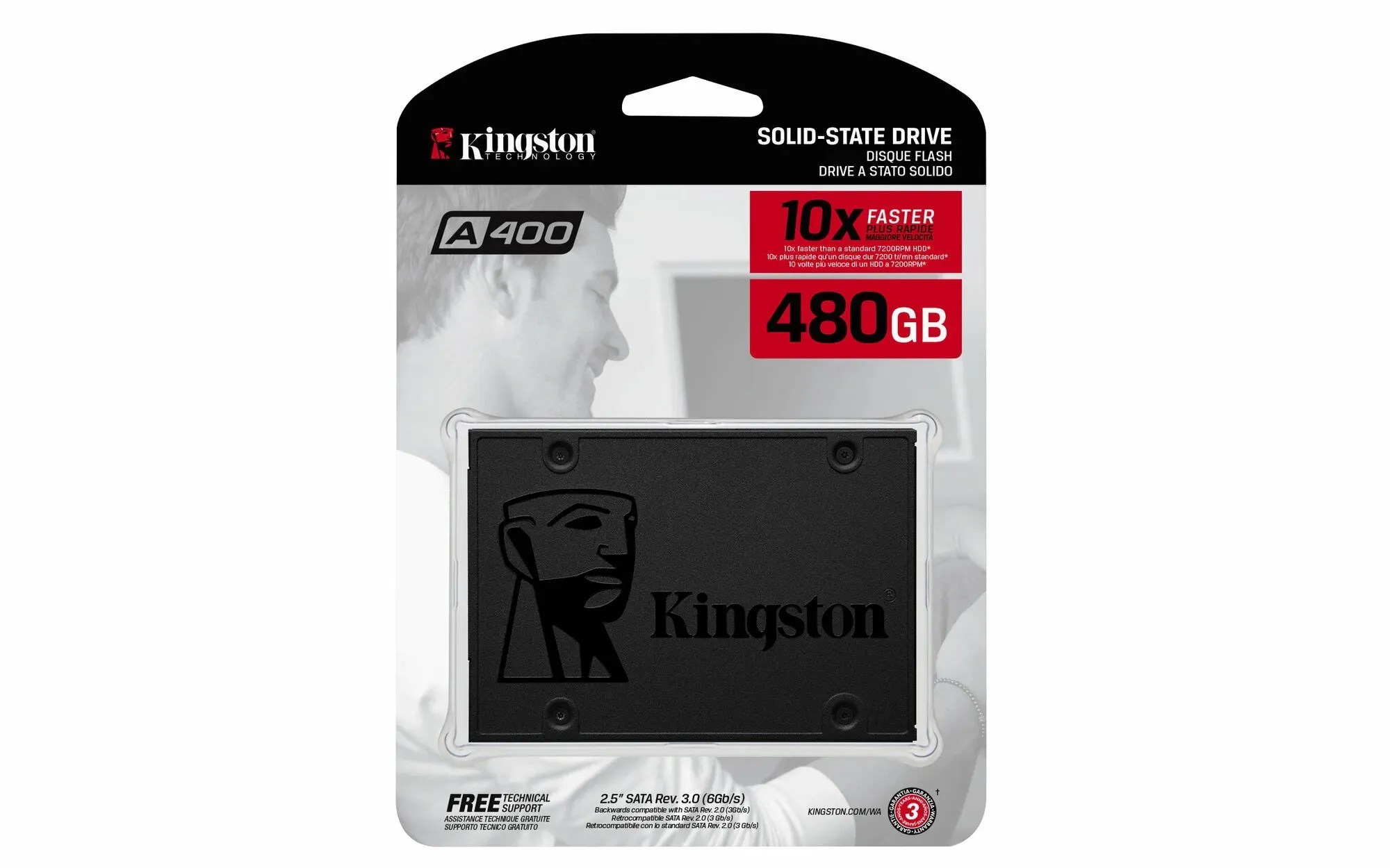 Твердотельный накопитель  480GB SSD Kingston A400 SA400S37/480G 2.5" SATAIII R500MB/s W450MB/s — фото 1