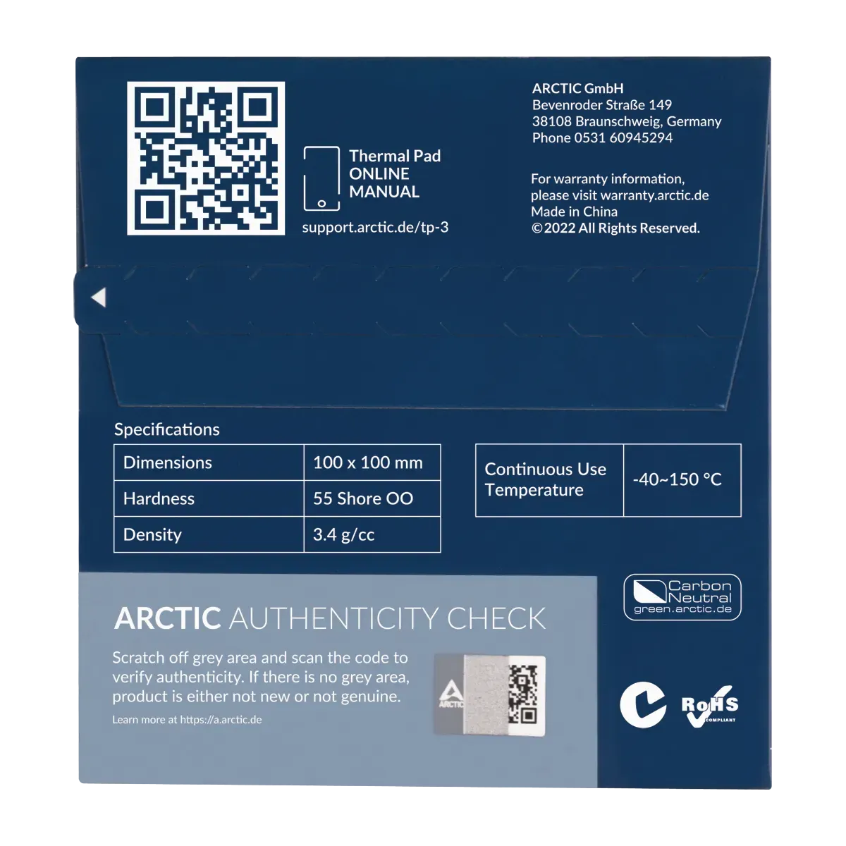 Термопрокладка ARCTIC TP-3, ACTPD00053A, 100x100х1mm, 3.4g/cm3 — фото 3