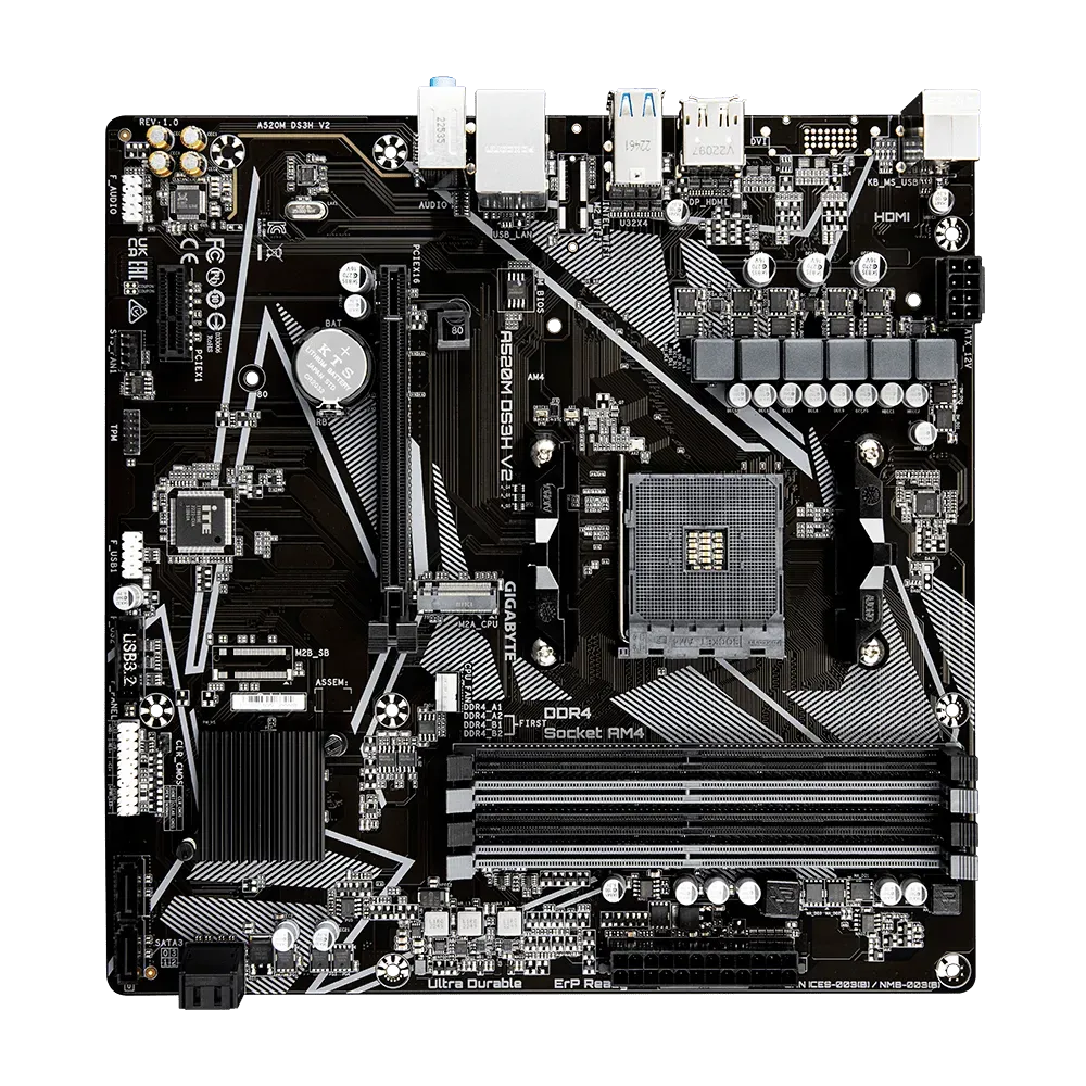 GIGABYTE MB AM4, A520, 4xDDR4, DP + HDMI, 1xPCIe x16 3.0, 1xPCIe x1, 1xM.2, 4xSATA, GbE LAN, mATX — фото 3