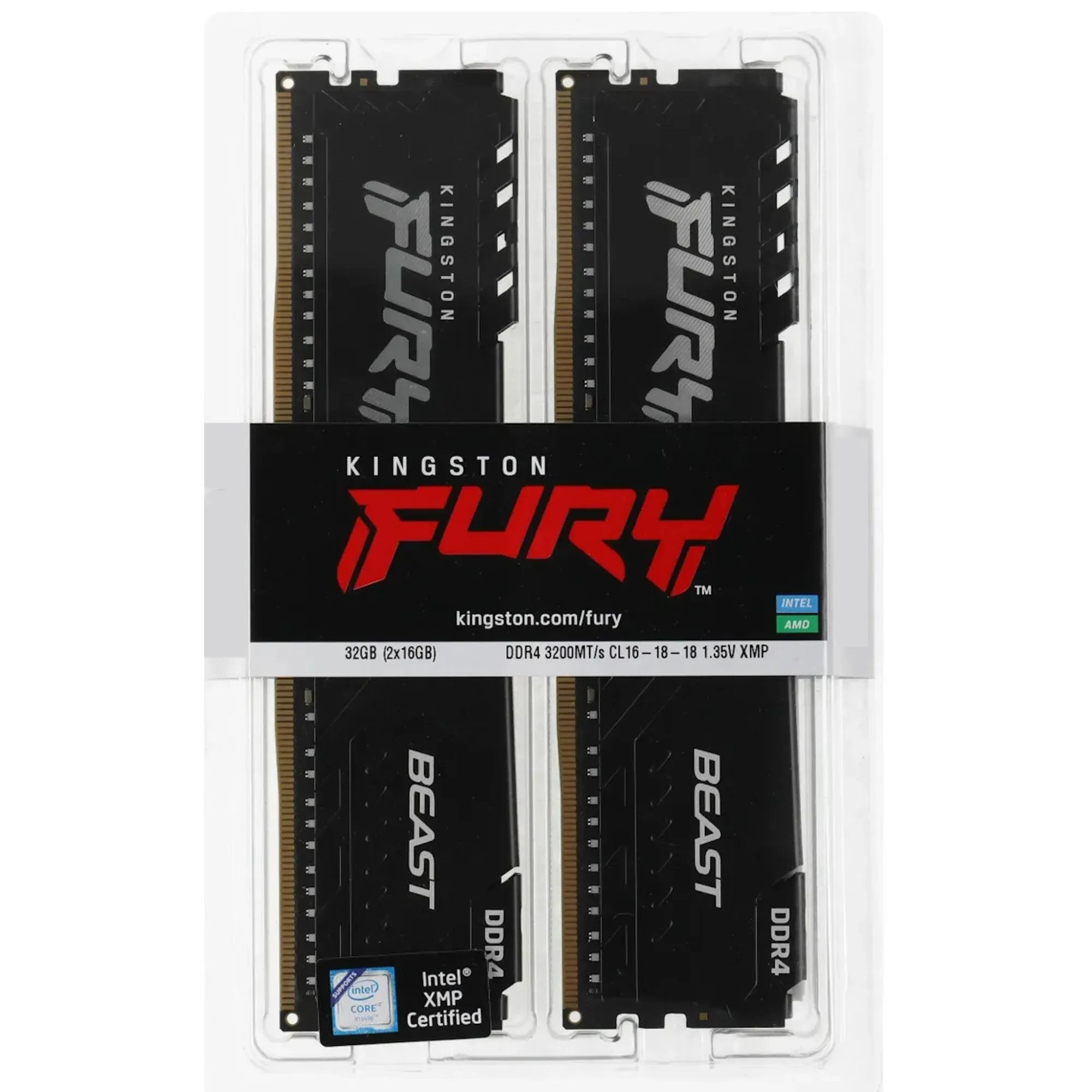 Модуль памяти Kingston Fury Beast KF432C16BB1K2/32WP DDR4 DIMM 32Gb KIT (2x16) 3200MHz CL16 — фото 1