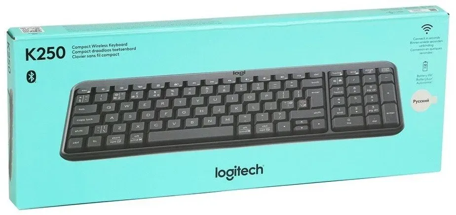 LOGITECH K250 Compact Bluetooth Wireless Keyboard - GRAPHITE - RUS - 2.4GHZ/BT - INTNL-973 — фото 4