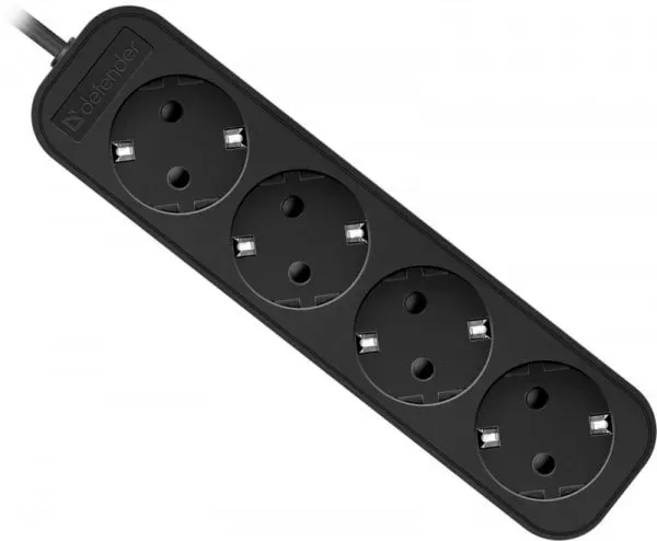 Удлинитель Defender с заземлением M418 1.8 м, 4 розетки черный — купить в Lirotech