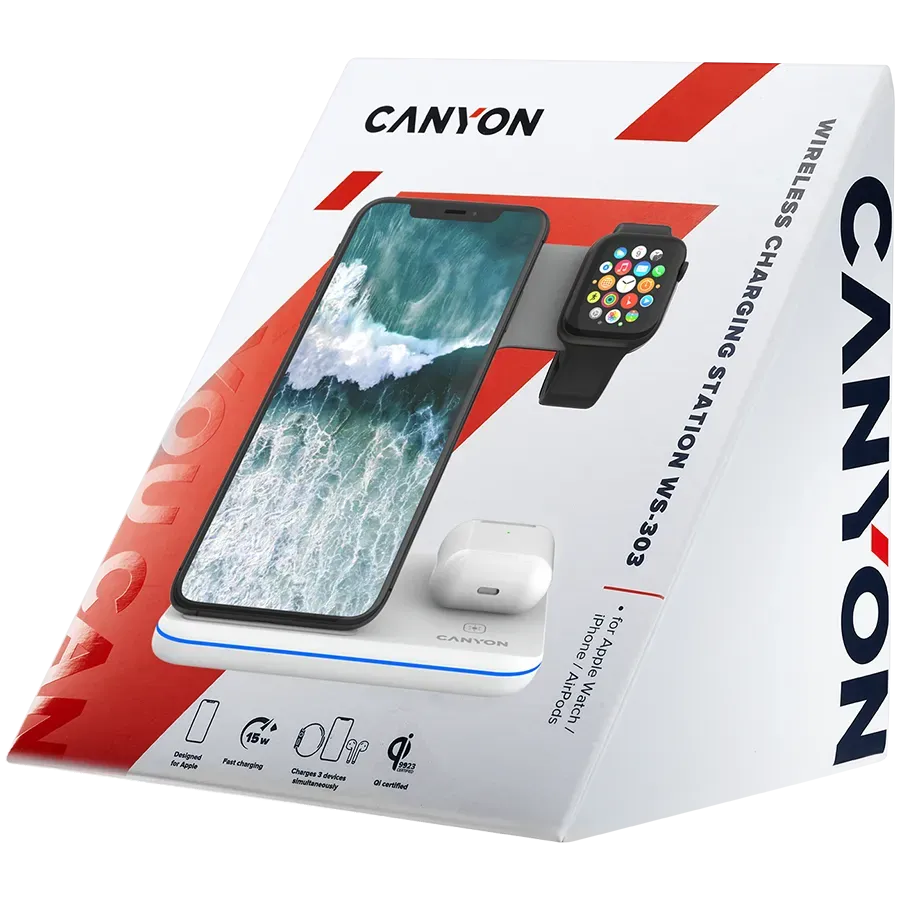 CANYON wireless charger WS-303 15W 3in1 White — фото 7