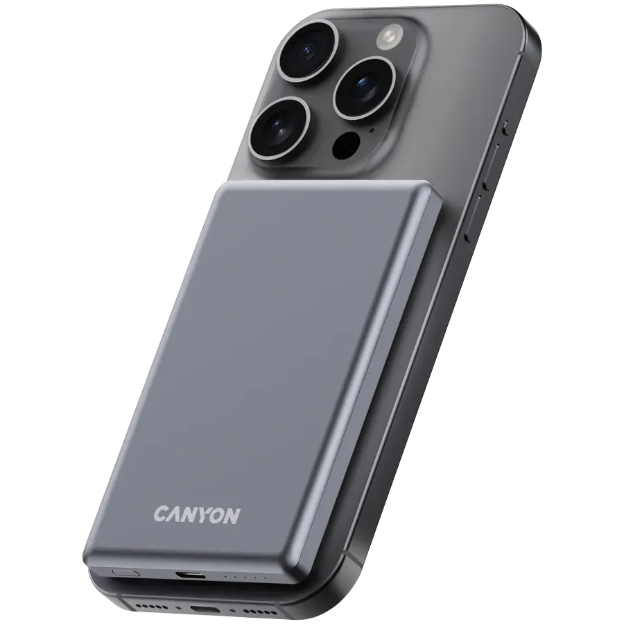 CANYON power bank OnPower 505 slim Magnetic 5000 mAh PD20W Dark Grey — фото 6
