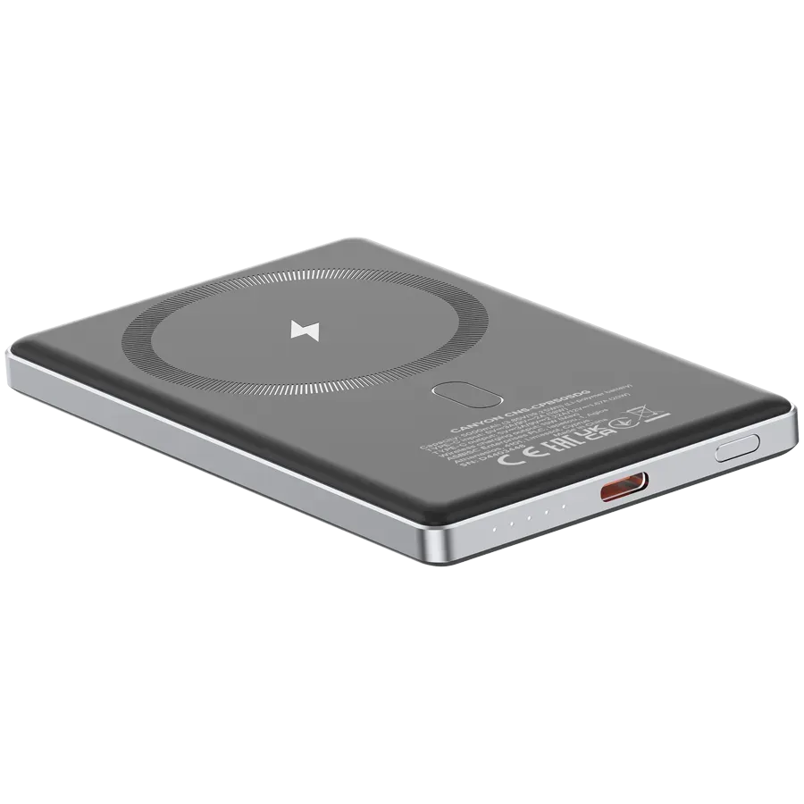 CANYON power bank OnPower 505 slim Magnetic 5000 mAh PD20W Dark Grey — фото 5