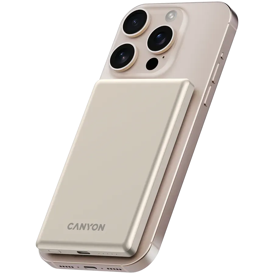 CANYON power bank OnPower 505 slim Magnetic 5000 mAh PD20W Beige — фото 6
