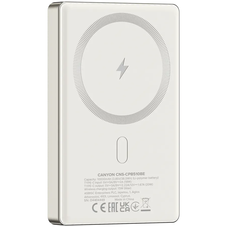CANYON power bank OnPower 510 slim Magnetic 10000 mAh PD20W Beige — фото 4