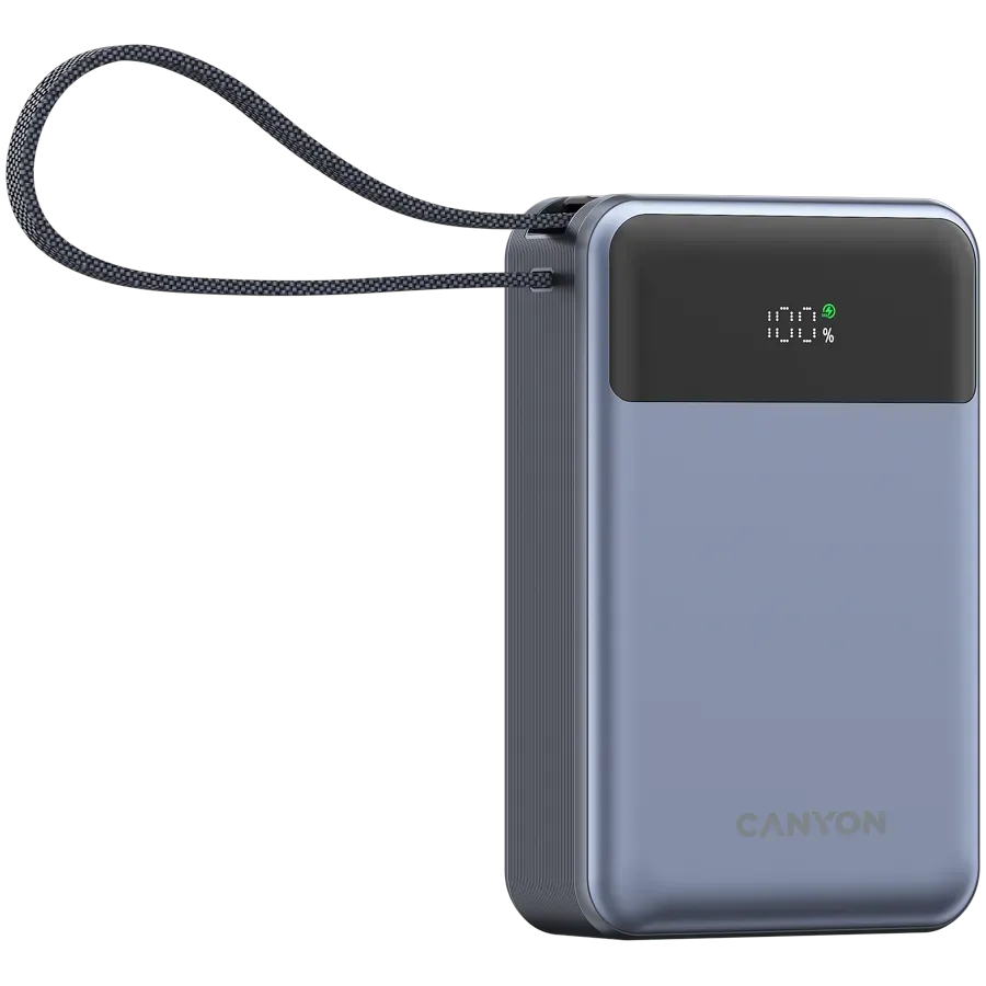 CANYON power bank OnPower 600 built-in cable 20000 mAh PD65W Dark Grey — фото 2