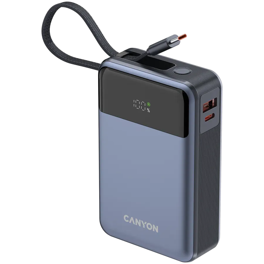 CANYON power bank OnPower 600 built-in cable 20000 mAh PD65W Dark Grey — фото 6