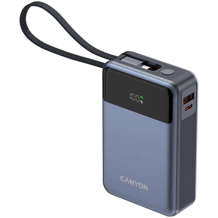 CANYON power bank OnPower 600 built-in cable 20000 mAh PD65W Dark Grey — фото 3