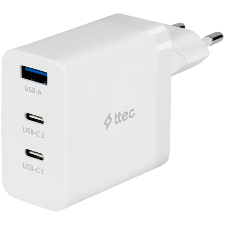 ttec SmartCharger 65W PD/GAN USB-C Travel Charger, White — купить в Lirotech