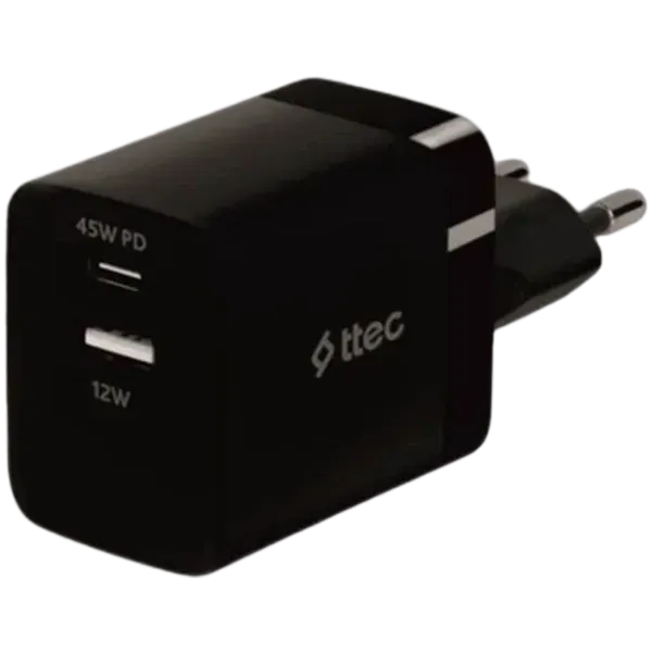 ttec SmartCharger 45W PD Duo Travel Charger  USB-C+USB-A, Black — купить в Lirotech