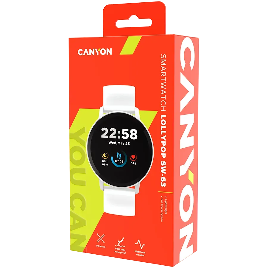 CANYON Lollypop SW-63, Smart watch, 1.3inches IPS full touch screen, Round watch, IP68 waterproof, multi-sport mode, BT5.0, compatibility with iOS and android, Silver white, Host: 25.2*42.5*10.7mm, Strap: 20*250mm, 45g — фото 6