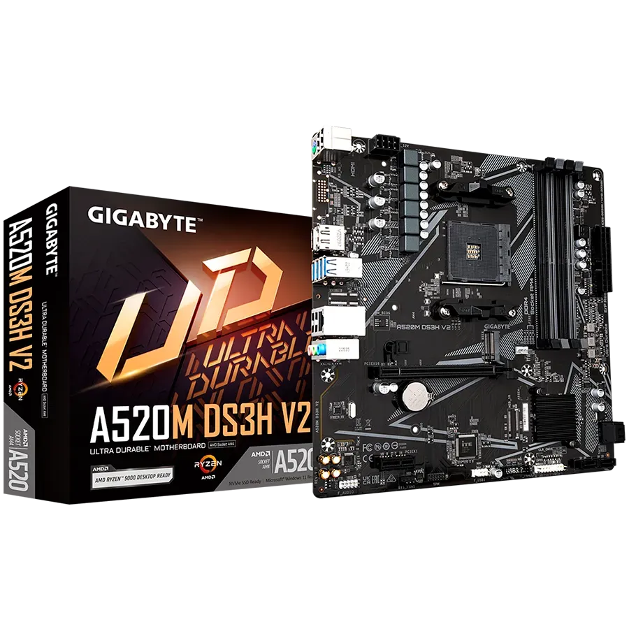 GIGABYTE MB AM4, A520, 4xDDR4, DP + HDMI, 1xPCIe x16 3.0, 1xPCIe x1, 1xM.2, 4xSATA, GbE LAN, mATX — DDR4 — купить в Lirotech