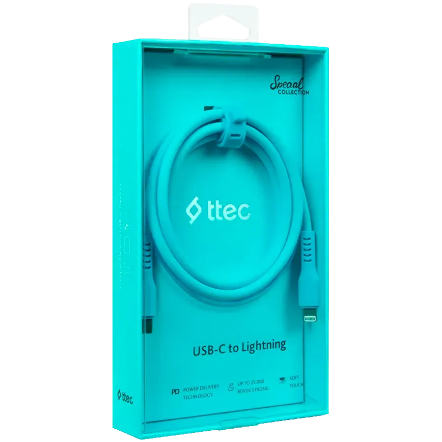 ttec Type-C - Lightning Charge / Data Cable , 120cm,Neon Blue — фото 3