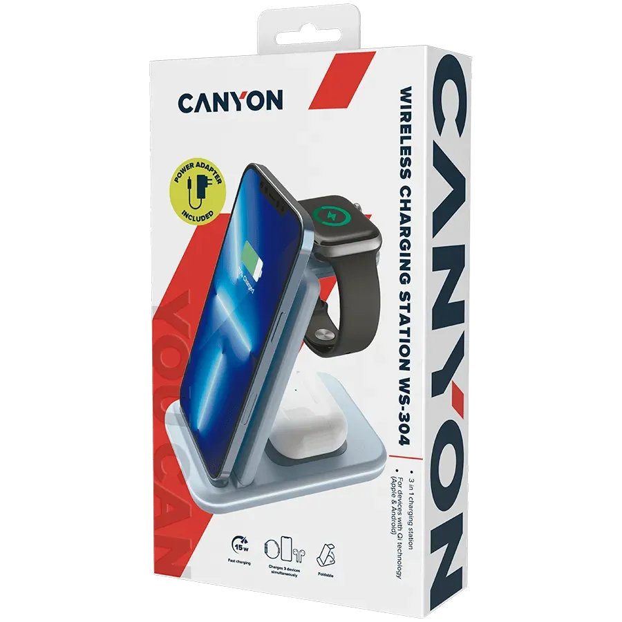 CANYON wireless charger WS-304 15W 3in1 Blue — фото 9