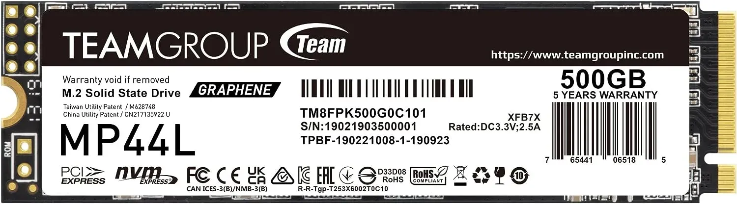 Твердотельный накопитель  500GB SSD TeamGroup MP44L PCIe 4.0 R5000Mb/s, W2500MB/s TM8FPK500G0C101 — фото 1