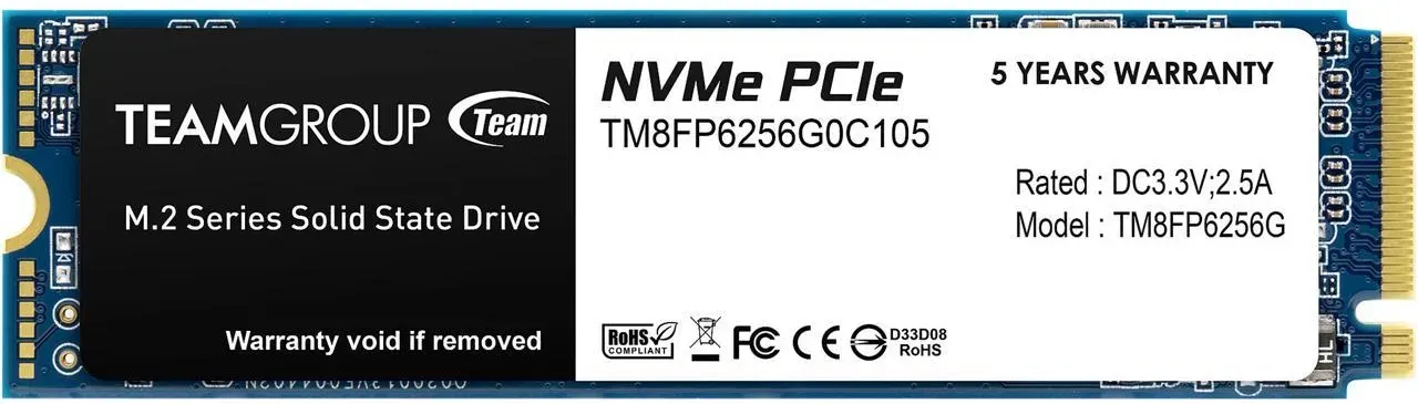 Твердотельный накопитель  256GB SSD TeamGroup MP33 M.2 NVMe R1600Mb/s W1300MB/s TM8FP6256G0C101 — фото 1