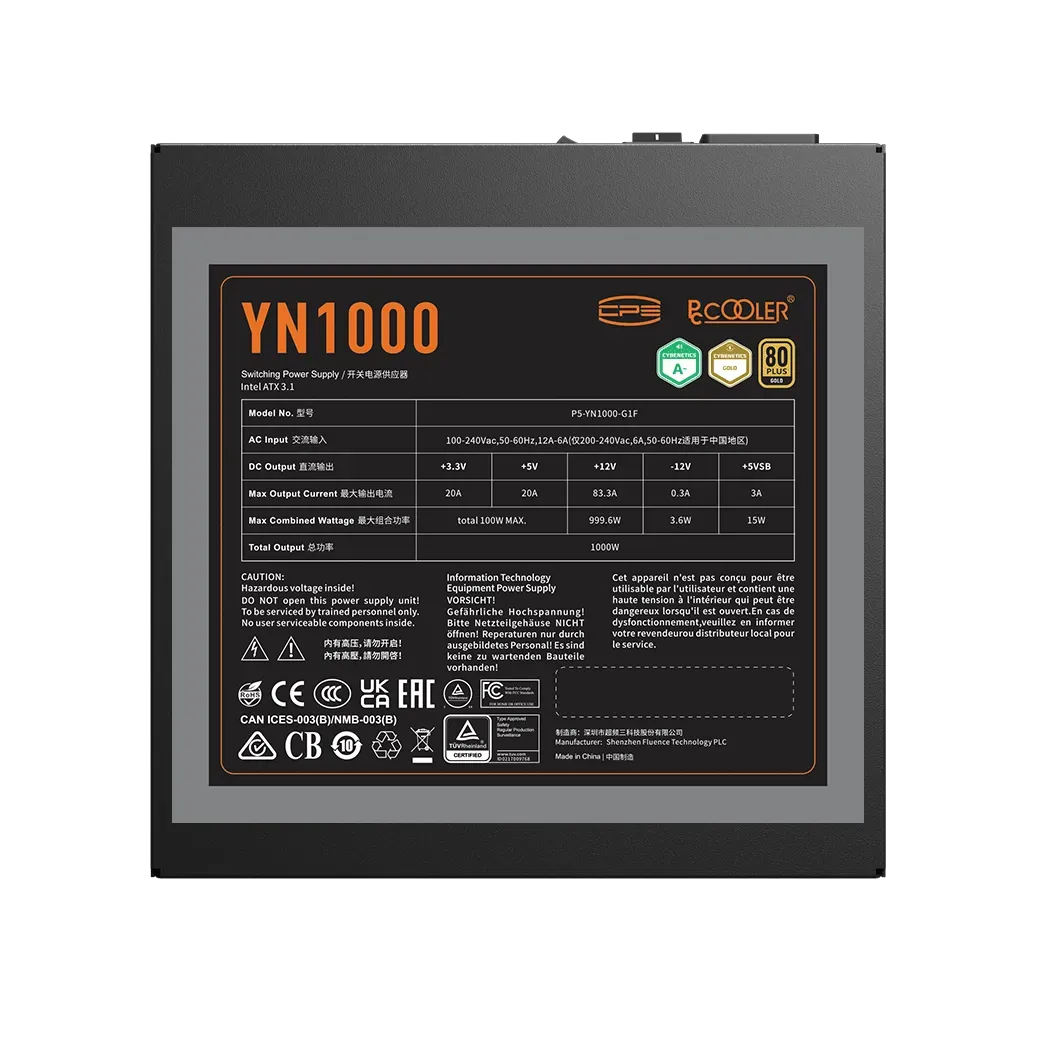 Блок питания PCCooler YN1000, 1000W, Modular, 80+ GOLD, Fan 135mm, Черный P5-YN1000-G1F — фото 3
