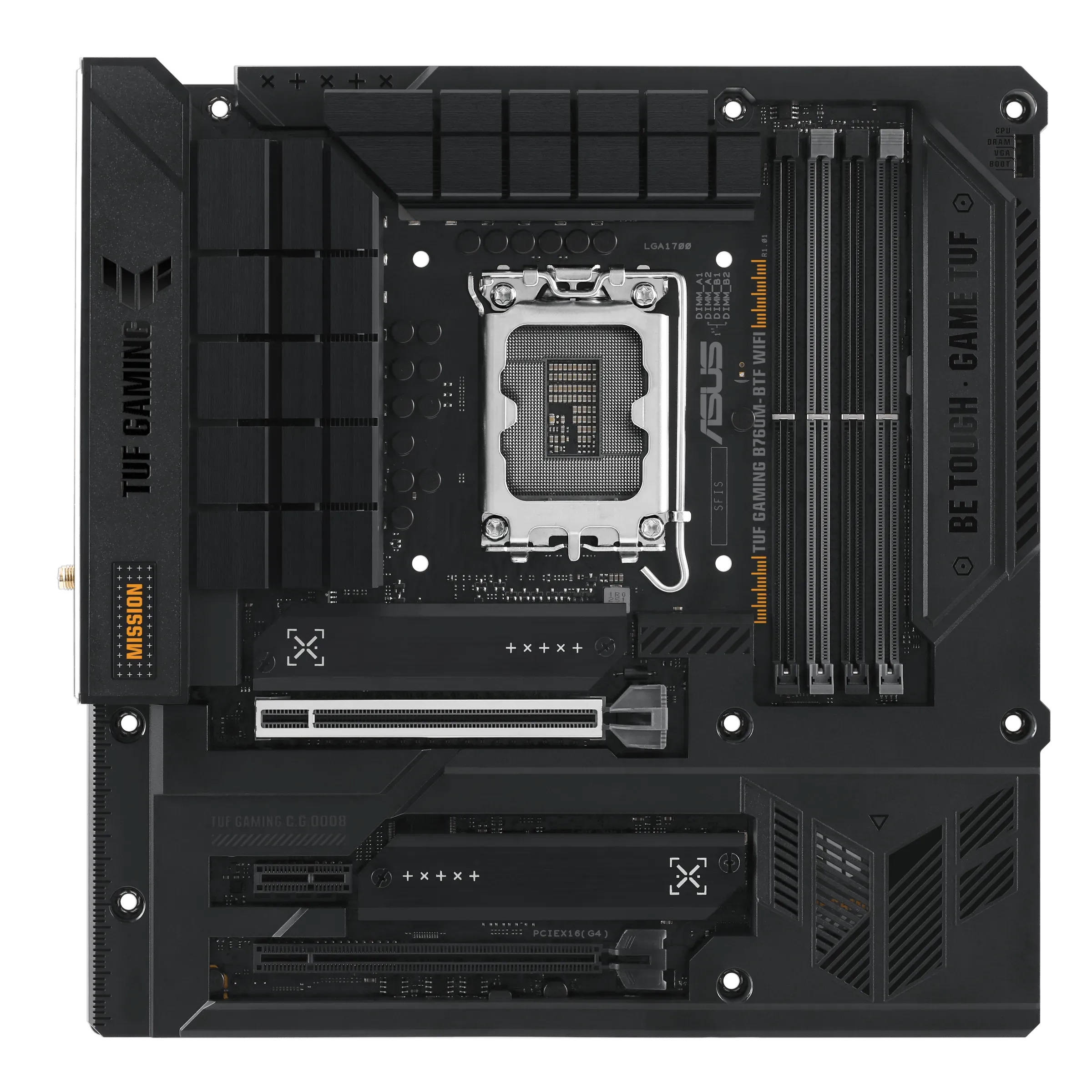 Материнская плата ASUS TUF GAMING B760M-BTF WIFI, LGA1700 4xDDR5 4xSATA3 3xM.2 RAID HDMI DP mATX — DDR5 — купить в Lirotech