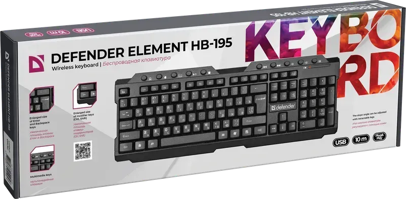 Клавиатура беспроводная Defender Element HB-195 USB (Черный), USB, ENG/RUS,стандарт — фото 3