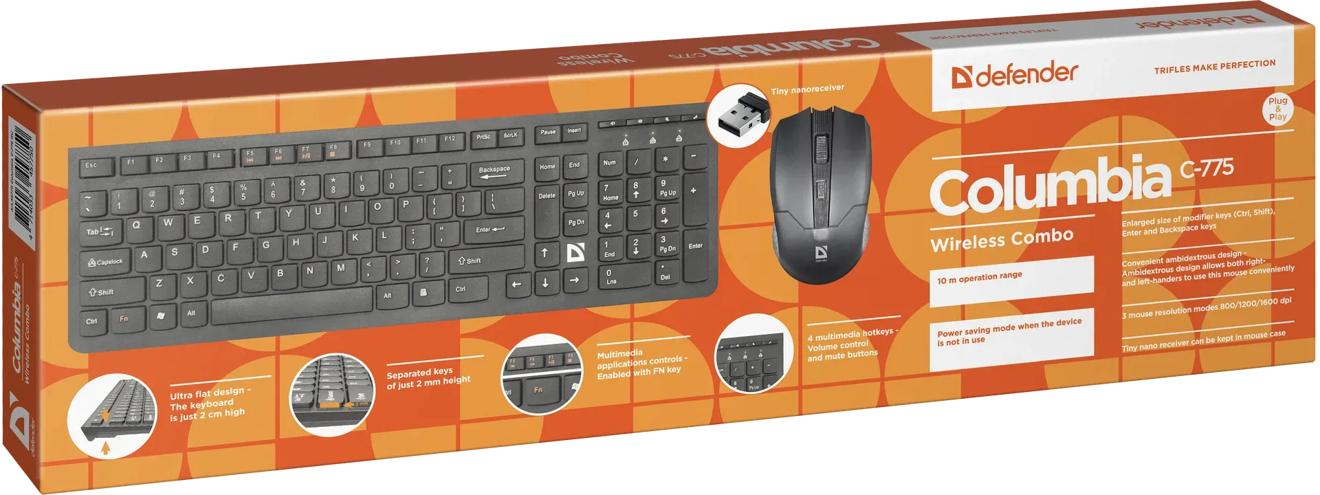 Комплект беспроводной клавиатура+мышь Defender Columbia C-775 RU,черный,мультимедиа — фото 5