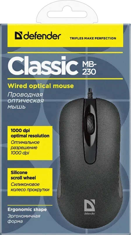 Мышь проводная Defender Classic MB-230 (Черный), USB 4кн, 1кл-кн, 1000-1200 dpi, НОВИНКА! — фото 5