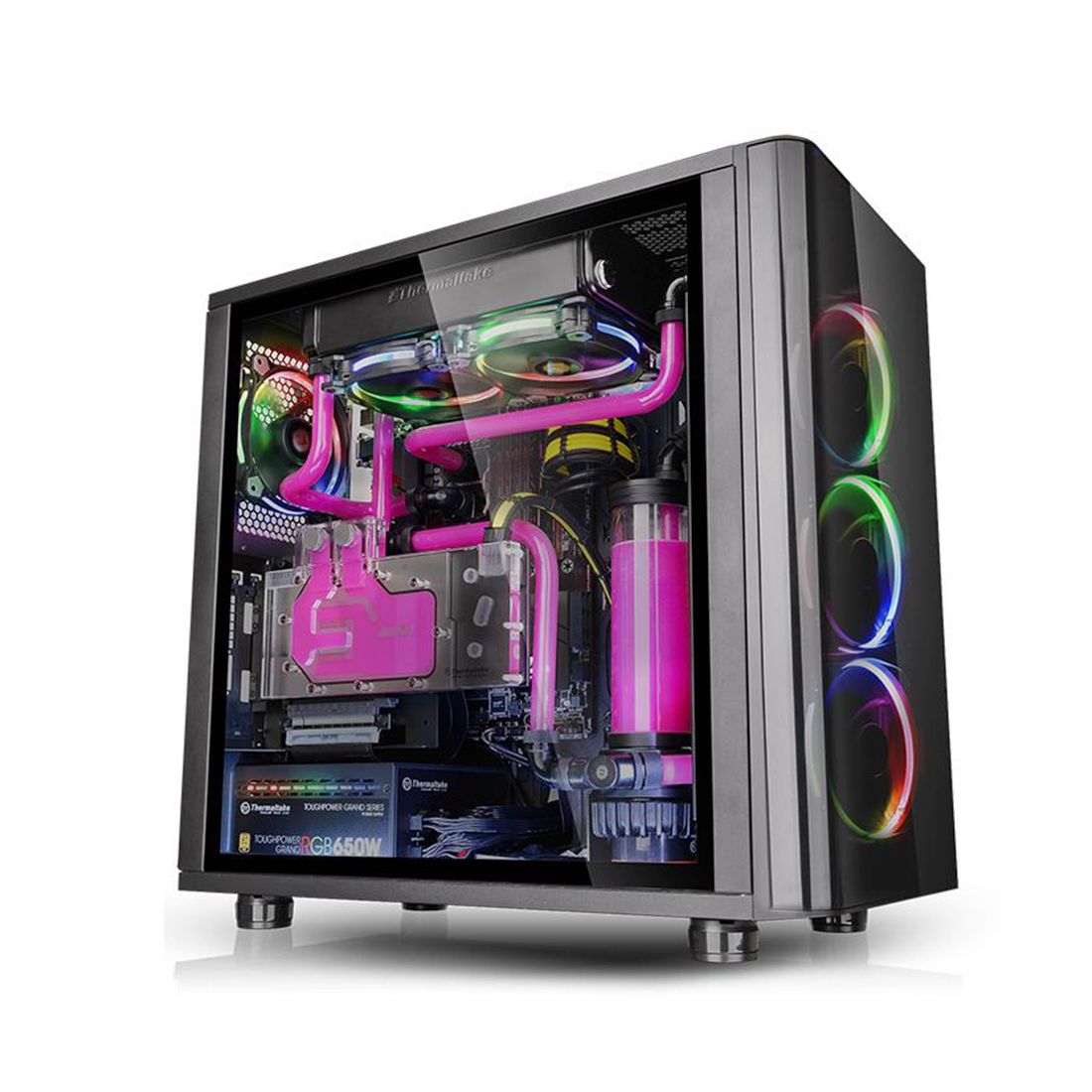 Компьютерный корпус, Thermaltake, View 31 TG RGB, CA-1H8-00M1WN-01, Mid-tower, ATX/M-ATX/Mini-ITX, USB 3.0*2/2.0*2, HD-Audio+Mic, 3*140 мм RGB, Высота процессорного куллера до 180 мм, Длина VGA до 420 мм, 3*3.5"/3*2,5", Сталь, 4мм Закаленное стекло*2, 497 — фото 1