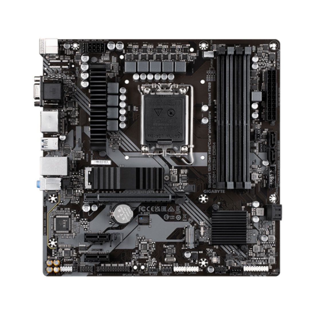 Материнская плата, Gigabyte, B760M DS3H DDR4 (4719331850876), LGA1700, iB760, 4xDDR4 2666/2933/3000/3200/5333(OC), 4xSATA3, 2xM.2 (PCI-E 4.0x4/x2), Raid, 1xD-Sub, 2хDP, 1xHDMI, 1xPCI-Ex16, 2xPCI-Ex1, mATX — фото 2