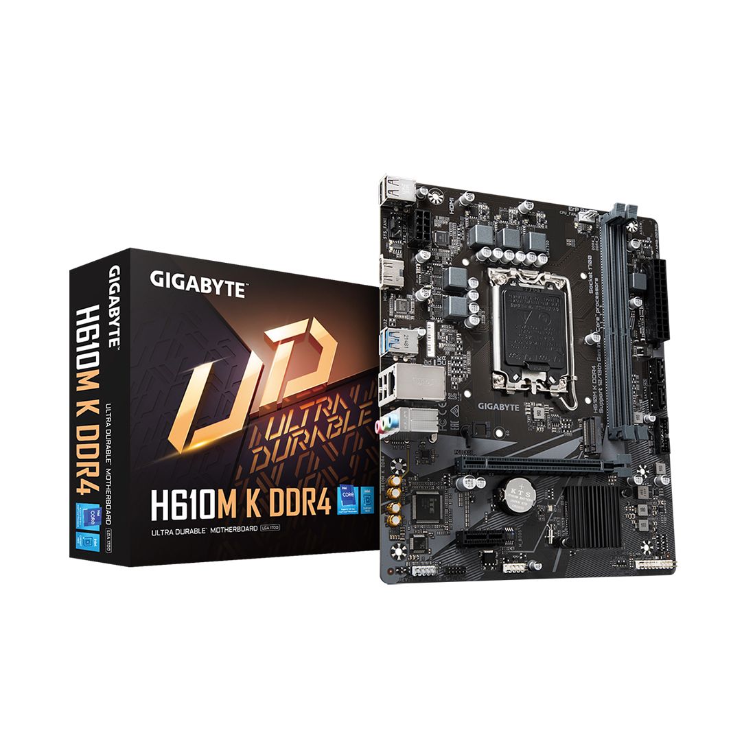 Материнская плата, Gigabyte, H610M K DDR4 (4719331851675), LGA1700, iH610, 2xDDR4 3200/2933/2666MHz, 2xSATA3, 1xM.2 (PCI-E 3.0x4/x2), 1xHDMI, 1xPCI-Ex16, 1xPCI-Ex1, mATX — DDR4 2666MHz — купить в Lirotech