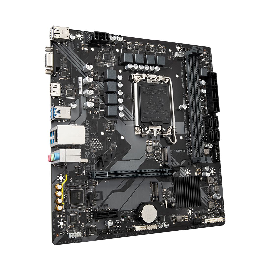 Материнская плата, Gigabyte, B760M H DDR4 (4719331854645), LGA1700, iB760, 2xDDR4 2666/2933/3000/3200, 4xSATA3, 2xM.2 (PCI-E 4.0x4/x2), Raid, 1xD-Sub, 1xHDMI, 1xPCI-Ex16, 1xPCI-Ex1, mATX — фото 3