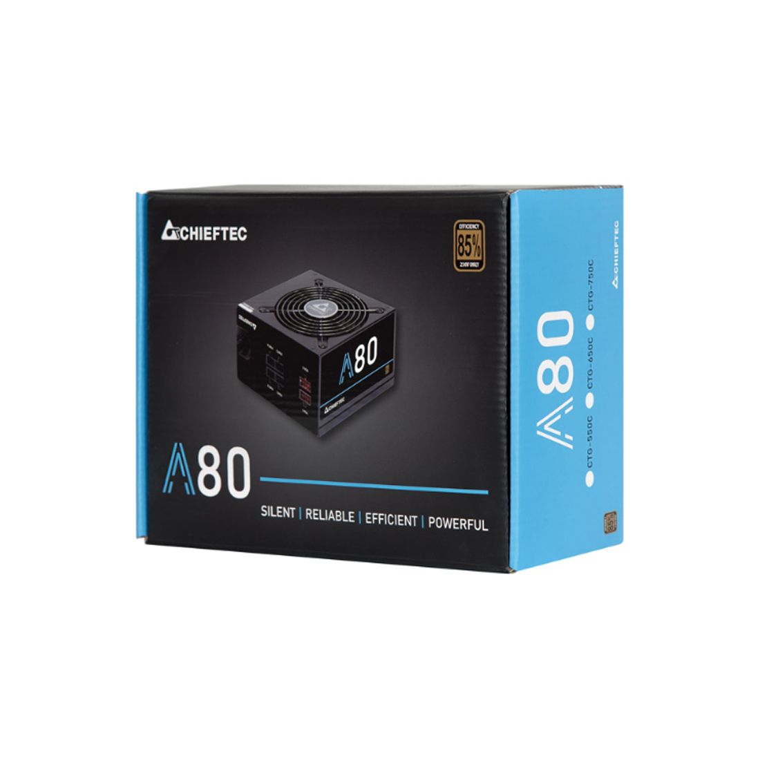 Блок питания, Chieftec, A-80 CTG-550C, 550W, ATX, APFC, Semi Modular, 20+4pin, 4+4pin, 6*Sata, 4*Molex, 2*PCIe 6+2-pin, Вентилятор 12см, Черный — фото 2