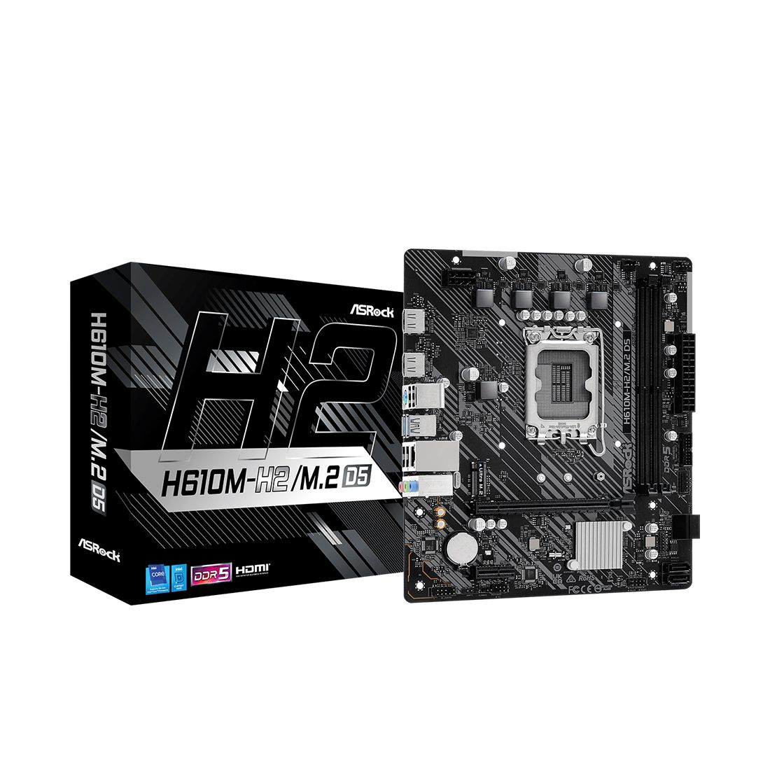 Материнская плата, ASRock, H610M-H2/M.2 D5 (4710483943775), LGA1700, iH610, 2xDDR5 4800/5600, 4xSATA3, 1xM.2 (PCI-E 3.0x4), 2xHDMI, 1xPCI-Ex16, 1xPCI-Ex1, mATX — фото 1