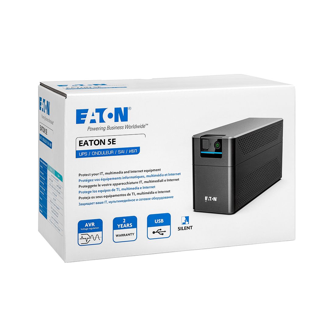 Источник бесперебойного питания, Eaton, 5E700UD, Мощность 700ВА/360Вт, Диапазон работы AVR: 140-300В, Бат.: 12В/7 Ач*1шт., Аппроксимированная синусоида, 2 вых.: 2 розетки Schuko, 1 USB порт, Цвет Чёрный — фото 3