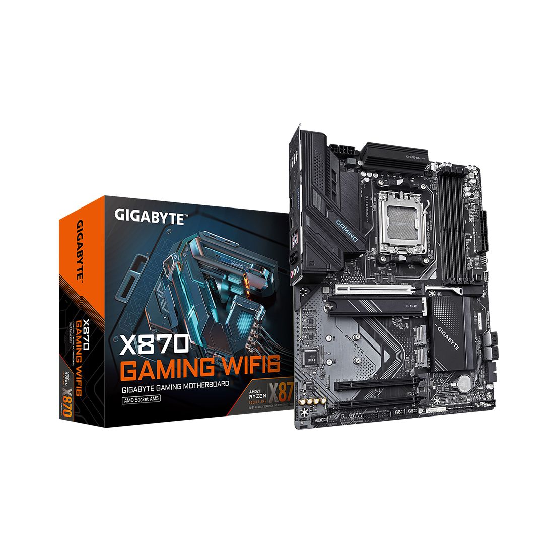 Материнская плата, Gigabyte, X870 GAMING WF6 (4719331865399), AM5, X870, 4xDDR5 4400/4800/5200/8200(OC), 4xSATA3, 3xM.2 (2*PCIe 4.0 x4/x2, 1*PCIe 4.0 x2), Raid, 1xHDMI, 2xUSB4 Type-C®, 3xPCI-Ex16, Wi-Fi, ATX — фото 1