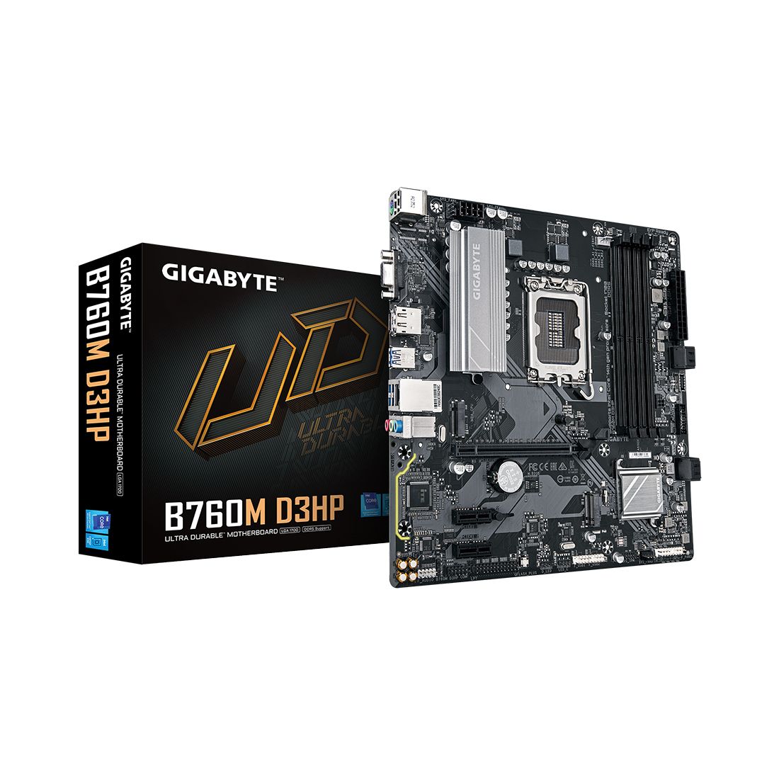 Материнская плата, Gigabyte, B760M D3HP (4719331864347), LGA1700, iB760, 4xDDR5 4400/4800/5200/5600, 4xSATA3, 2xM.2 (PCI-E 4.0x4/x2), Raid, 1xD-Sub, 1хDP, 1xHDMI, 1xPCI-Ex16, 2xPCI-Ex1, mATX — DDR5 — купить в Lirotech
