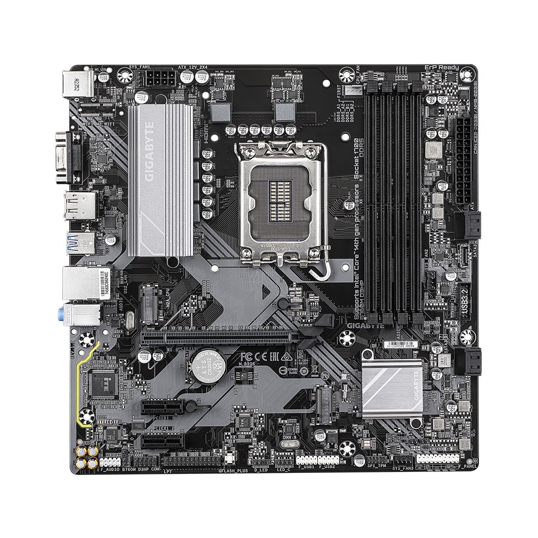 Материнская плата, Gigabyte, B760M D3HP (4719331864347), LGA1700, iB760, 4xDDR5 4400/4800/5200/5600, 4xSATA3, 2xM.2 (PCI-E 4.0x4/x2), Raid, 1xD-Sub, 1хDP, 1xHDMI, 1xPCI-Ex16, 2xPCI-Ex1, mATX — фото 2