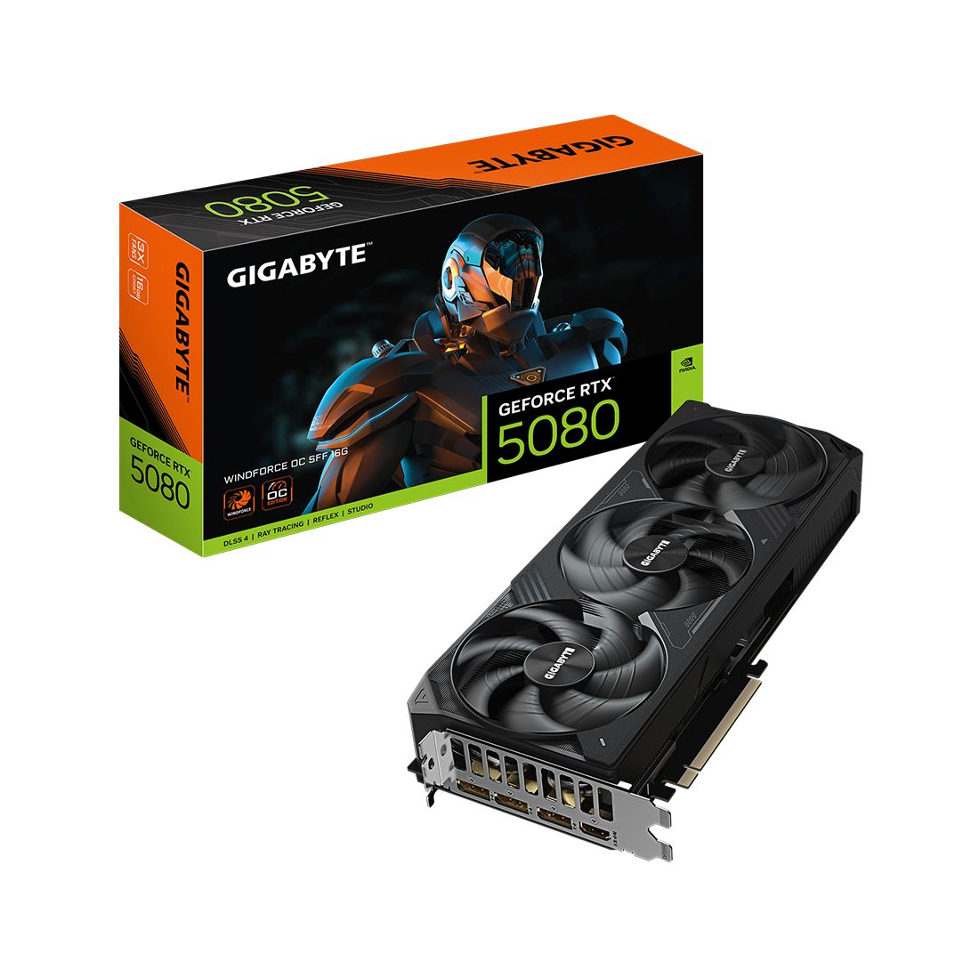 Видеокарта, Gigabyte, RTX5080 WINDFORCE OC SFF 16G (GV-N5080WF3OC-16GD) 4719331355845, GDDR7, 256bit, 1-HDMI, 3-DP, Windforce 3X Fan, 304*126*50 мм, Цветная коробка — фото 3