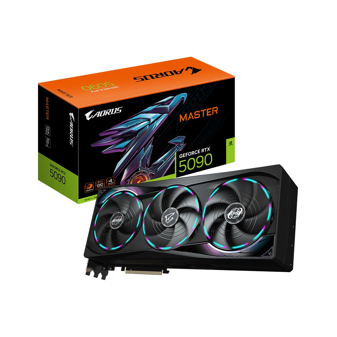 Видеокарта, Gigabyte, RTX5090 AORUS MASTER 32G (GV-N5090AORUS M-32GD) 4719331355807, GDDR7, 512bit, 1-HDMI, 3-DP, Windforce 3X Fan, 360*150*75 мм, Цветная коробка — фото 3