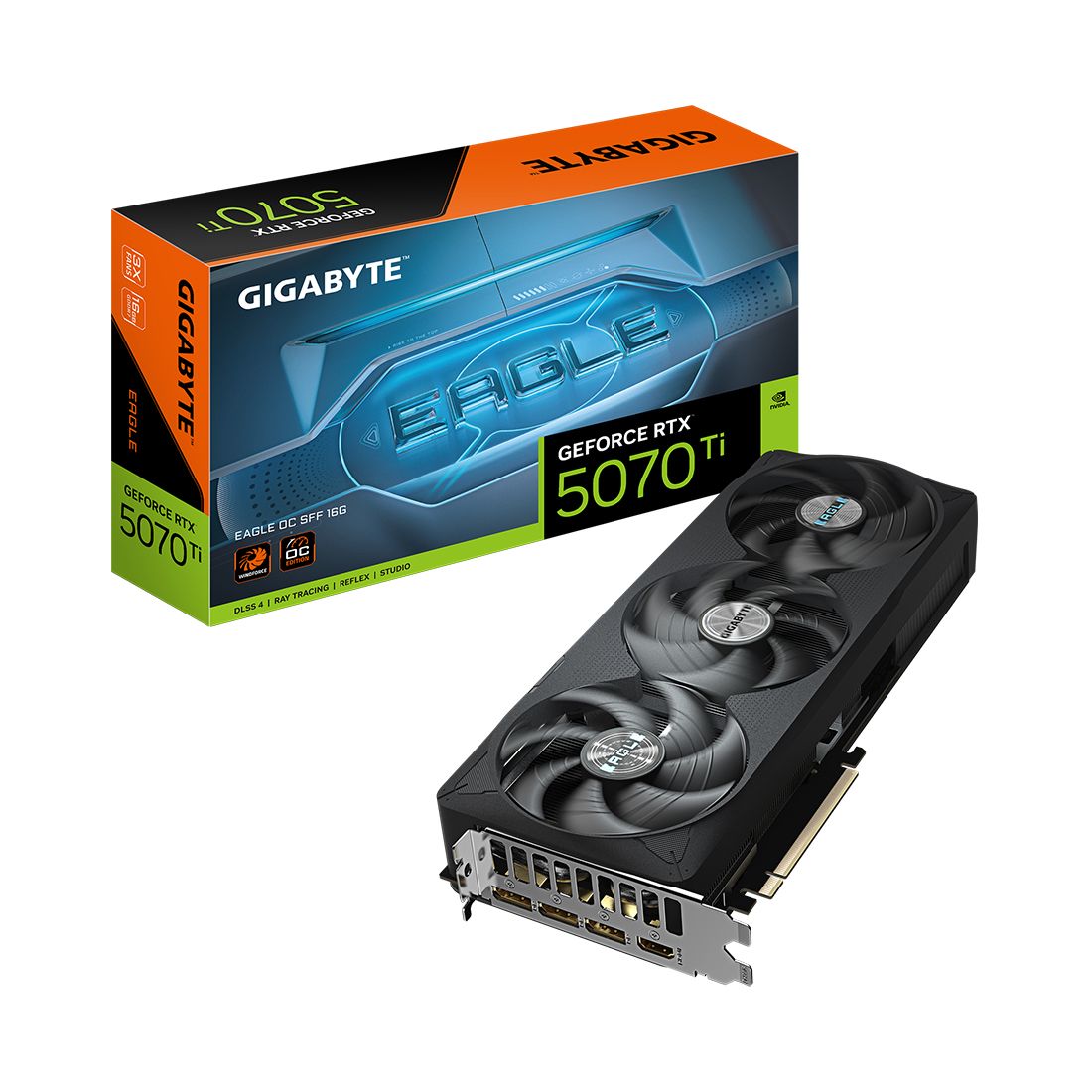 Видеокарта, Gigabyte, RTX5070Ti EAGLE OC SFF 16G (GV-N507TEAGLE OC-16GD) (4719331355883), GDDR7, 256bit, 1-HDMI, 3-DP, Windforce 3X Fan, 304*126*50 мм, Цветная коробка — фото 3