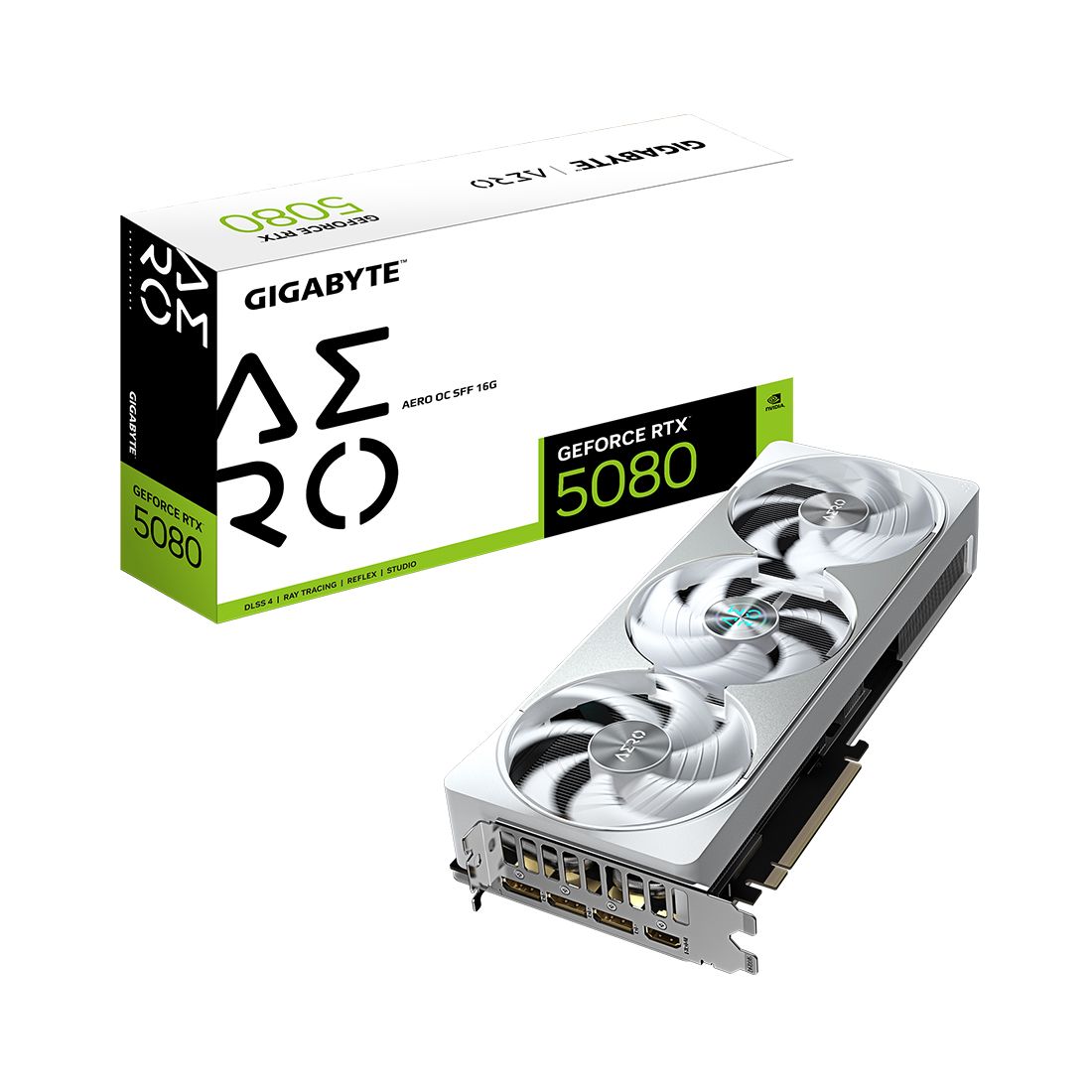 Видеокарта, Gigabyte, RTX5080 AERO OC SFF 16G (GV-N5080AERO OC-16GD) 4719331355555, GDDR7, 256bit, 1-HDMI, 3-DP, Windforce 3X Fan, 304*126*50 мм, Цветная коробка — фото 3