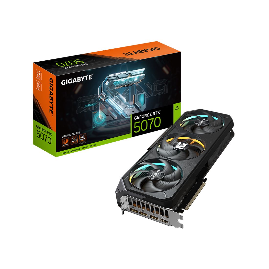 Видеокарта, Gigabyte, RTX5070 GAMING OC 12G (GV-N5070GAMING OC-12GD) 4719331355722, GDDR7, 192bit, 1-HDMI, 3-DP, Windforce 3X Fan, 327*132*56 мм, Цветная коробка — фото 3