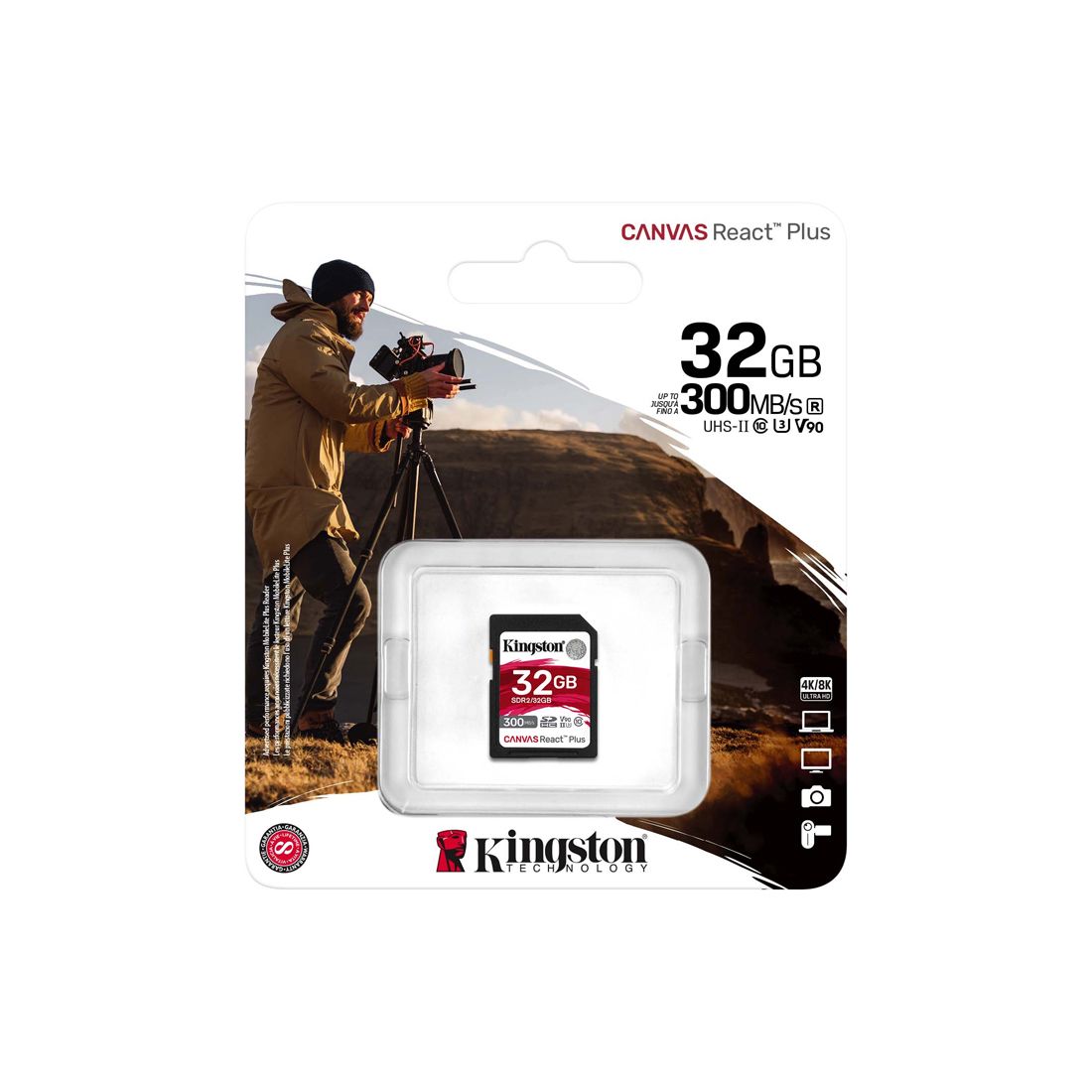 Карта памяти, Kingston, SDR2/32GB, SDHC 32GB, Canvas React Plus, UHS-II, U3, V90 — фото 3