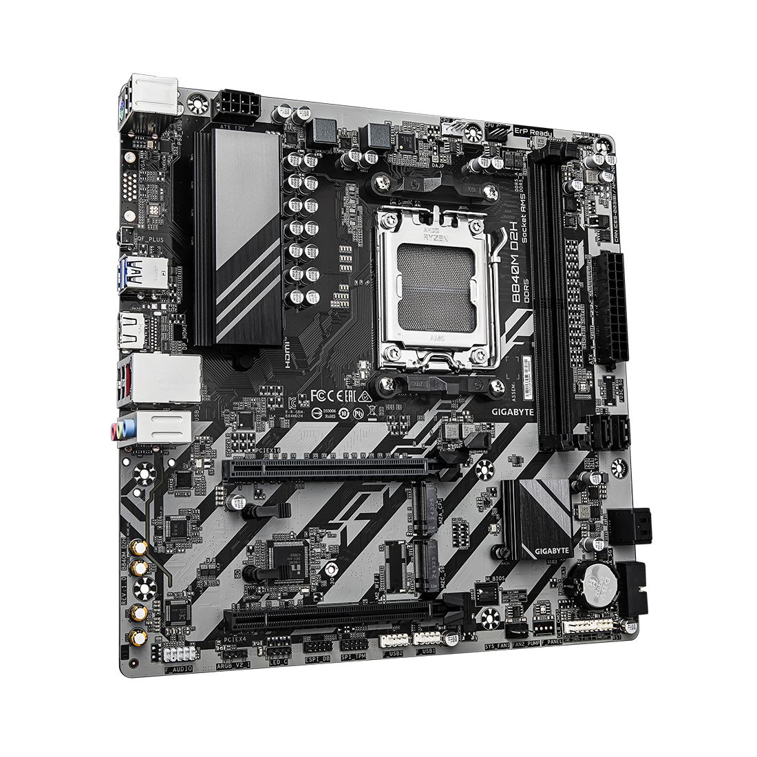 Материнская плата, Gigabyte, B840M D2H (4719331868116), AM5, B840, 2xDDR5 4400/4800/5200/7600(OC), 4xSATA3, Raid, 2xM.2 (1*PCI-E 4.0x4/x2, 1*PCI-E 3.0x2), 1xHDMI, 2xPCI-Ex16, mATX — фото 3