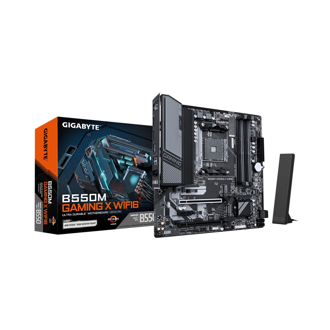Материнская плата, Gigabyte, B550M GAMING X WIFI6 (4719331870096), AM4, B550, 4xDDR4 3200, 4xSATA3, 2xM.2 (1*PCIe 4.0x4/x2 & SATA. 1*PCIe 3.0x2 & SATA), RAID, 1xHDMI, 1хDP, 2xPCI-Ex16, 1xPCI-Ex1, WiFi, mATX — фото 1