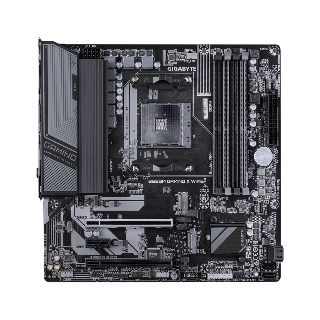 Материнская плата, Gigabyte, B550M GAMING X WIFI6 (4719331870096), AM4, B550, 4xDDR4 3200, 4xSATA3, 2xM.2 (1*PCIe 4.0x4/x2 & SATA. 1*PCIe 3.0x2 & SATA), RAID, 1xHDMI, 1хDP, 2xPCI-Ex16, 1xPCI-Ex1, WiFi, mATX — фото 2