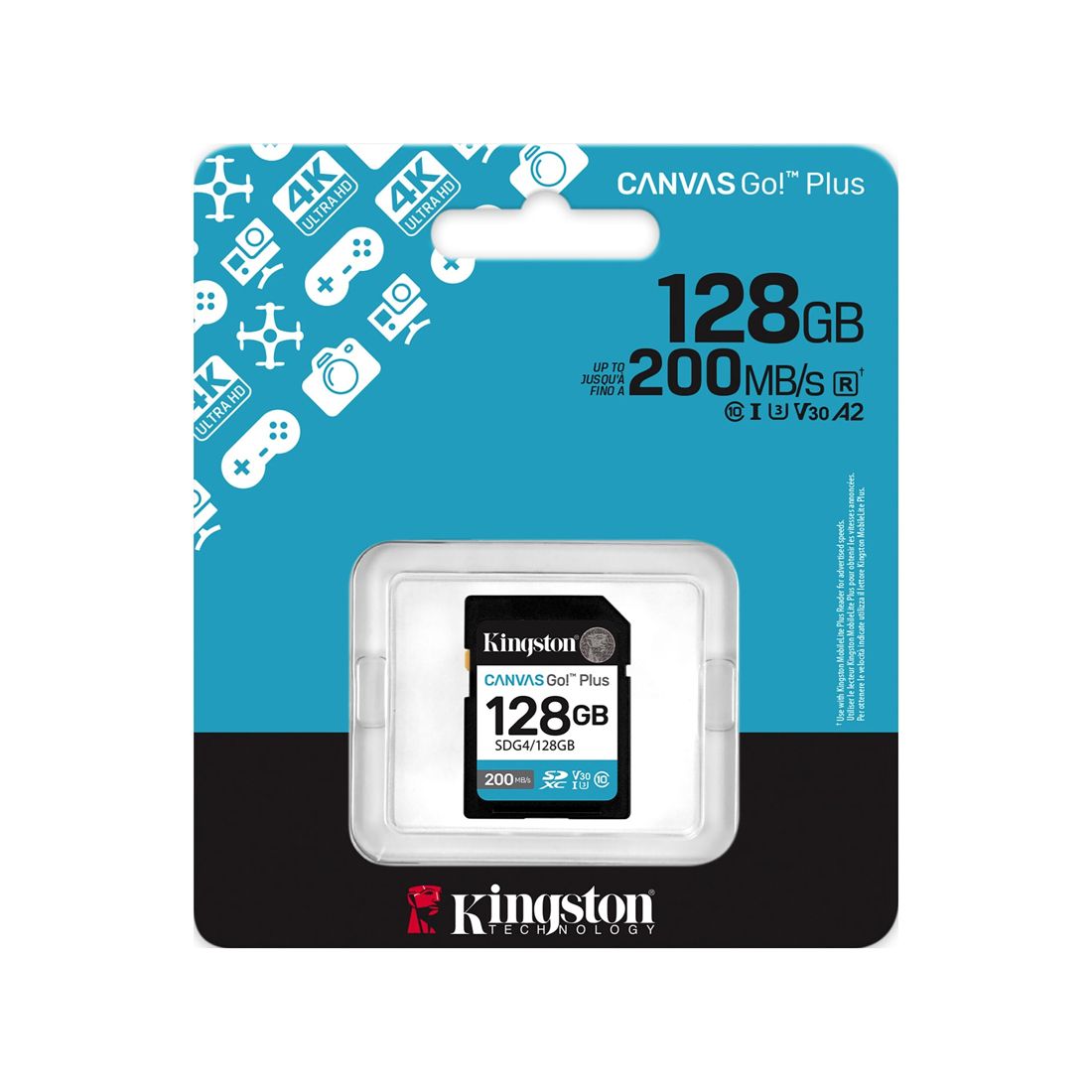 Карта памяти, Kingston, SDG4/128GB, SDXC 128GB, Canvas Go Plus, C10, UHS-I, U3, V30 — фото 3