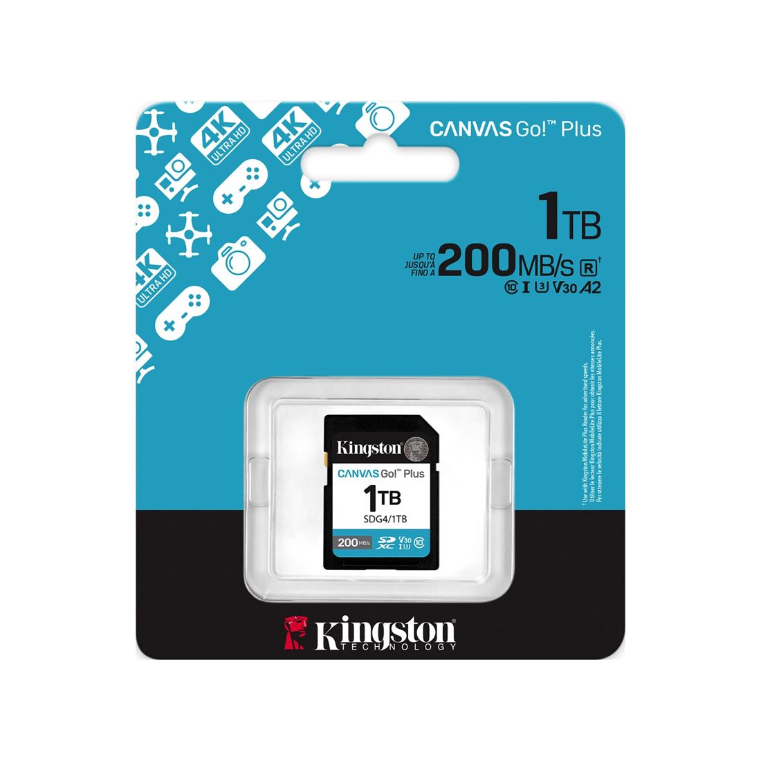 Карта памяти, Kingston, SDG4/1TB, SDXC 1TB, Canvas Go Plus, C10, UHS-I, U3, V30 — фото 3