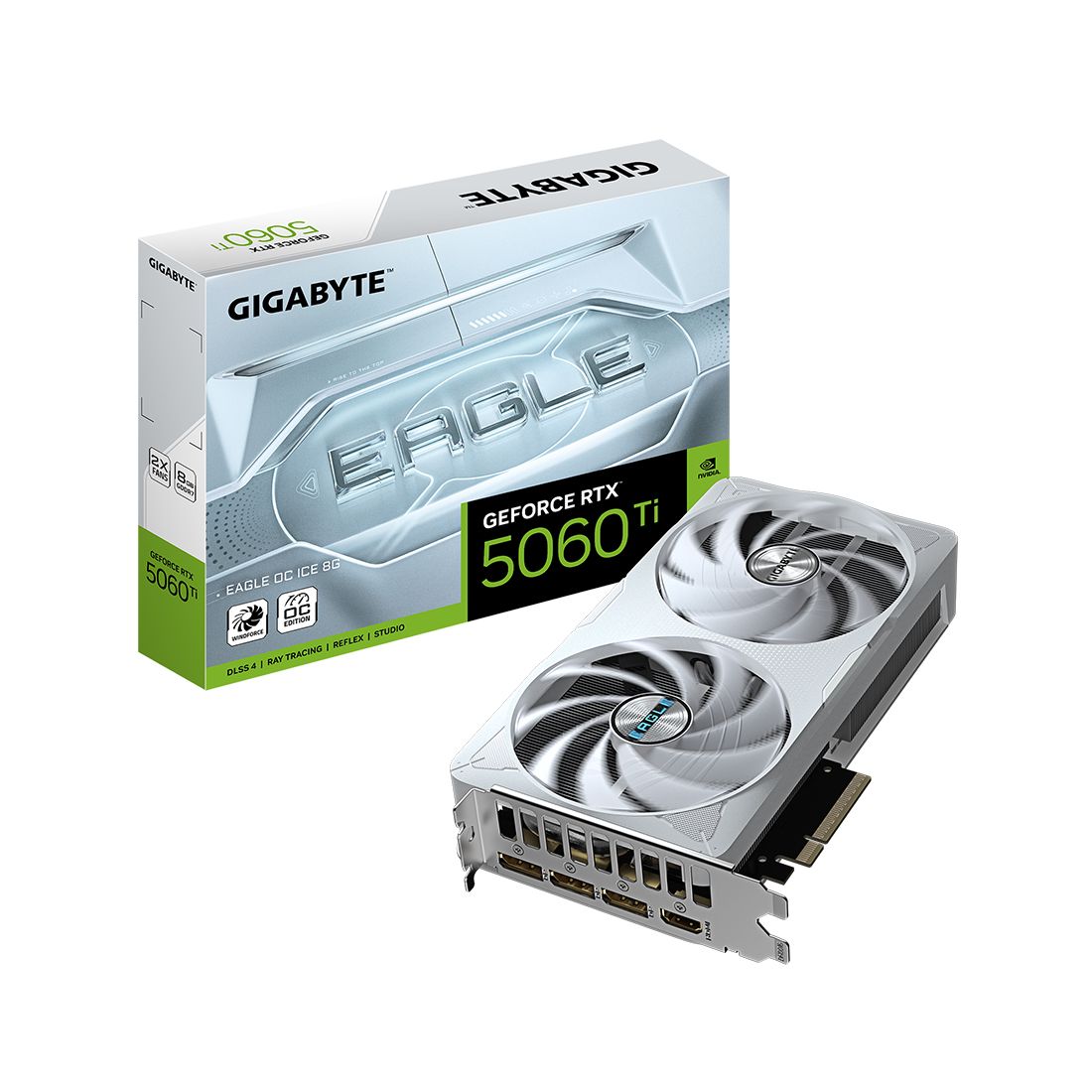 Видеокарта, Gigabyte, RTX5060Ti EAGLE OC ICE 8G (GV-N506TEAGLEOC ICE-8GD) 4719331356095, GDDR7, 128bit, 1-HDMI, 3-DP, Windforce 2X Fan, 215*122*40 мм, Цветная коробка — фото 3