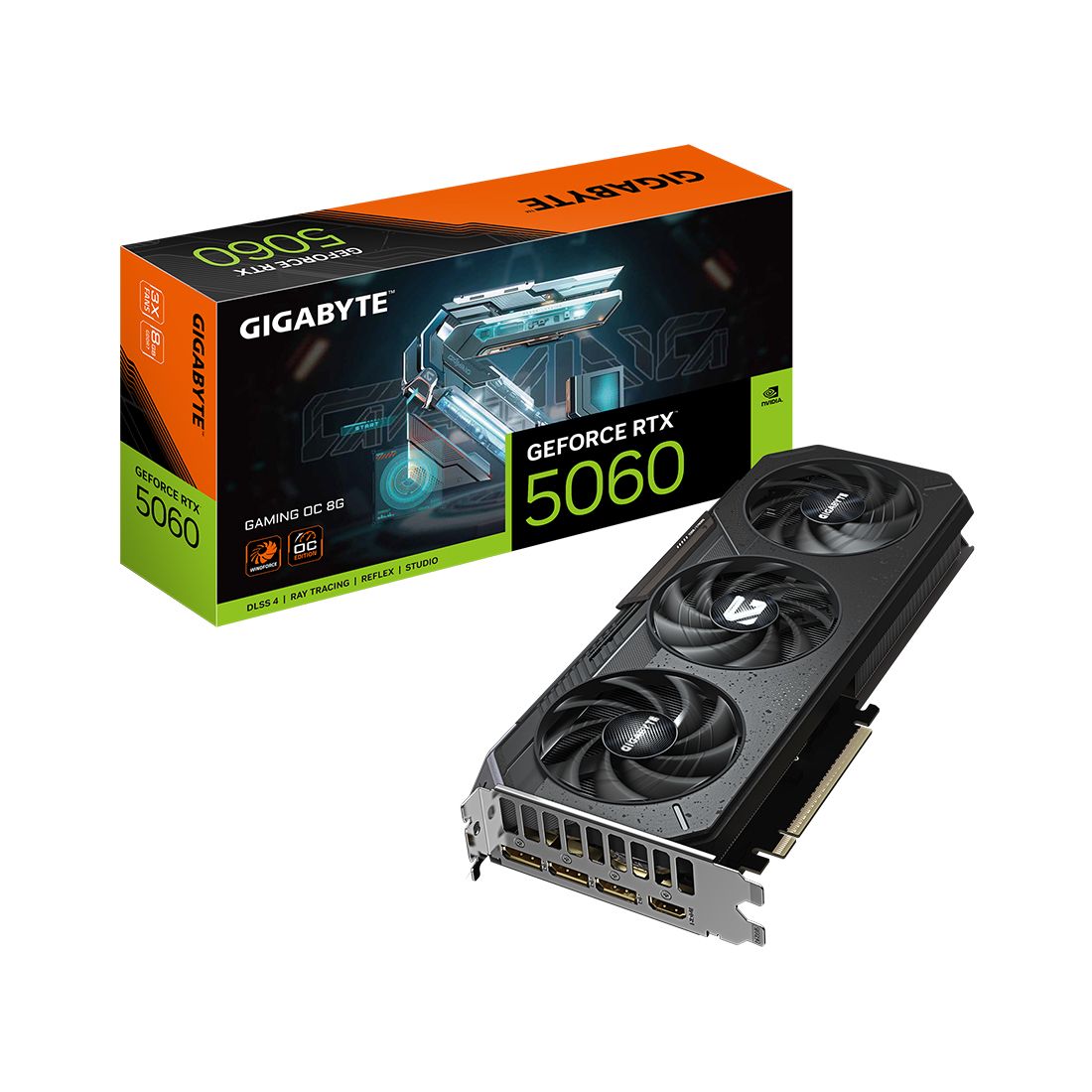 Видеокарта, Gigabyte, RTX5060 GAMING OC 8G (GV-N5060GAMING OC-8GD) 4719331356408, GDDR7, 128bit, 1-HDMI, 3-DP, Windforce 3X Fan, 281*119*40 мм, Цветная коробка — фото 3